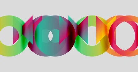 Colorful overlapping circles create abstract pattern. Gradient hues blend, Illustrazione stock