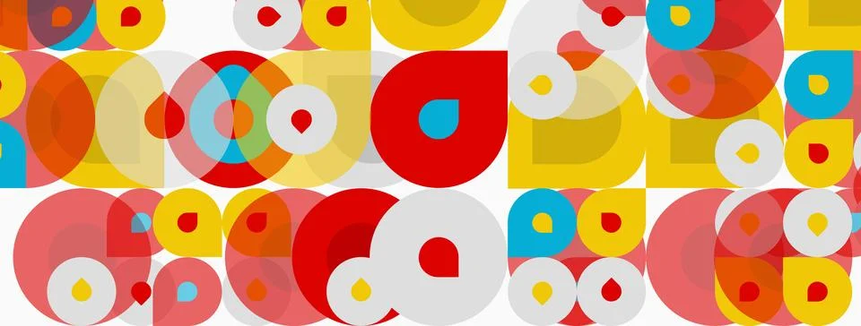 Colorful overlapping circles create abstract pattern. Bright hues, geometric Stock Illustration
