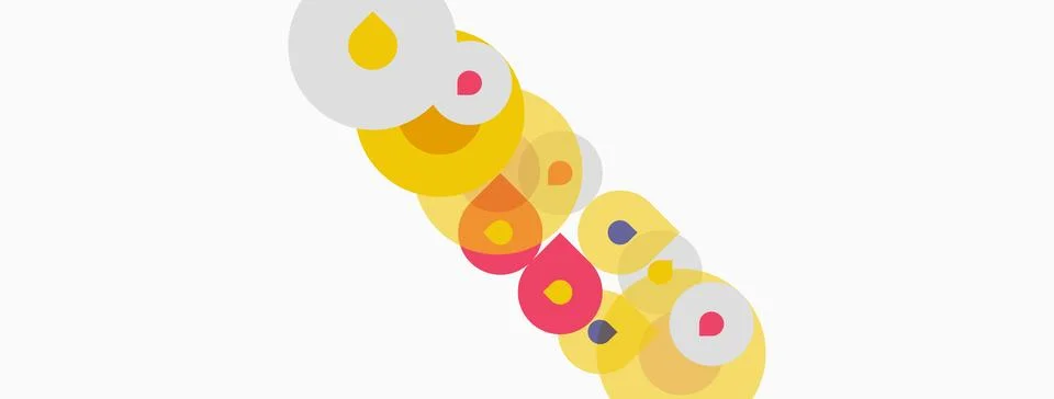 Colorful overlapping circles create abstract pattern. Shapes vary size, hue, Stock Illustration