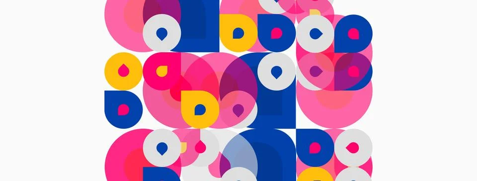 Colorful overlapping circles create abstract pattern. Pink, blue, yellow Stockillustratie