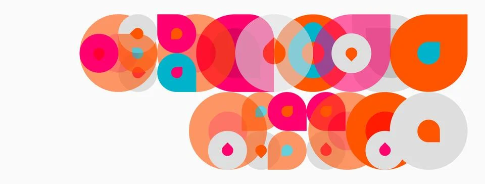 Colorful overlapping circles create abstract pattern. Bright hues dominate Stock Illustration