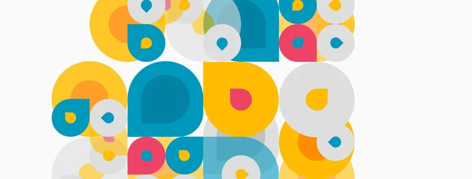 Colorful overlapping circles create abstract pattern. Bright hues, playful Illustrazione stock