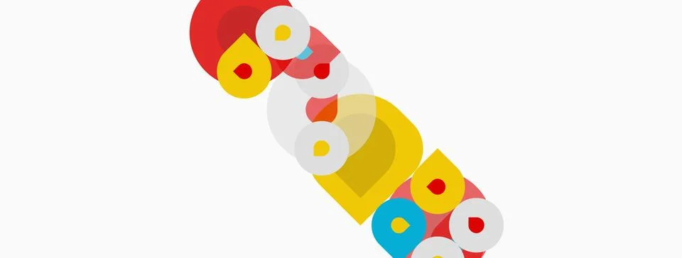 Colorful overlapping circles create abstract pattern. Bright hues contrast 스톡 일러스트