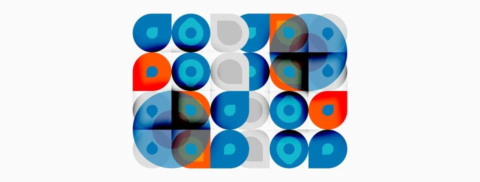 Colorful overlapping circles create abstract pattern. Geometric shapes presen イラスト素材