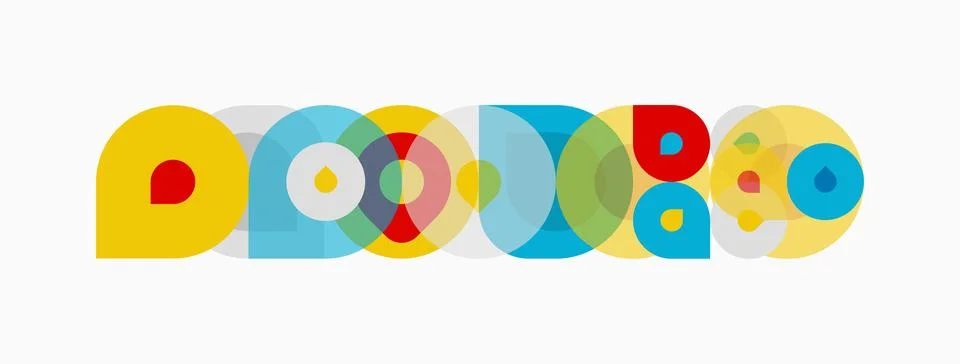 Colorful overlapping circles create abstract pattern. Bright hues suggest Illustrazione stock