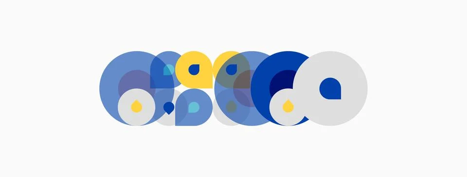 Colorful overlapping circles create abstract design. Shapes suggest movement, Stock Illustration