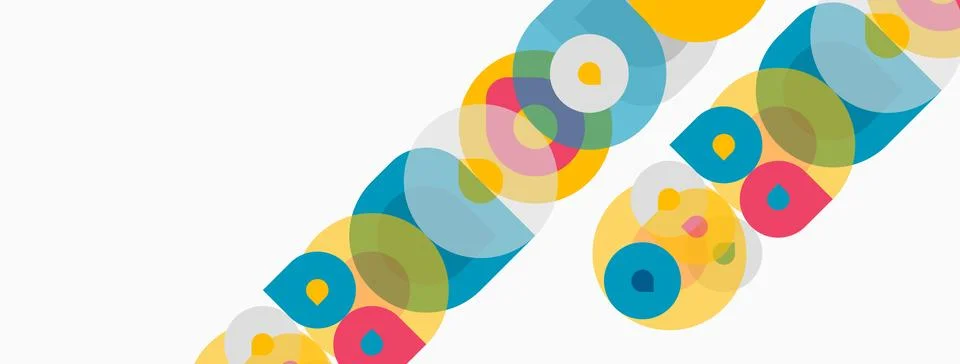 Colorful overlapping circles create abstract diagonal pattern. Bright hues Stock Illustration