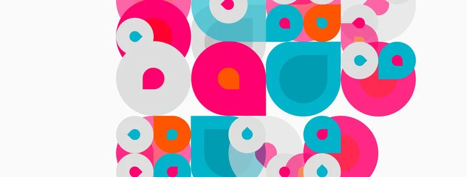 Colorful overlapping circles create abstract pattern. Pink, turquoise, orange イラスト素材