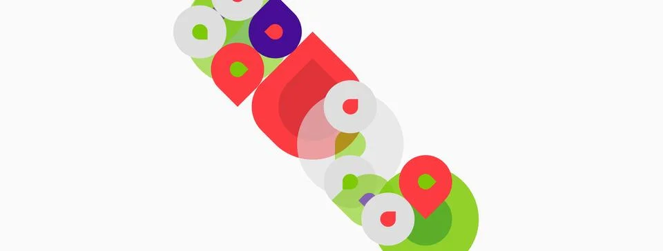Colorful overlapping circles create abstract diagonal pattern. Simple shapes, 스톡 일러스트