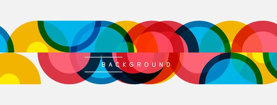 Colorful overlapping circles create abstract pattern. Bright hues contrast Stock Illustration