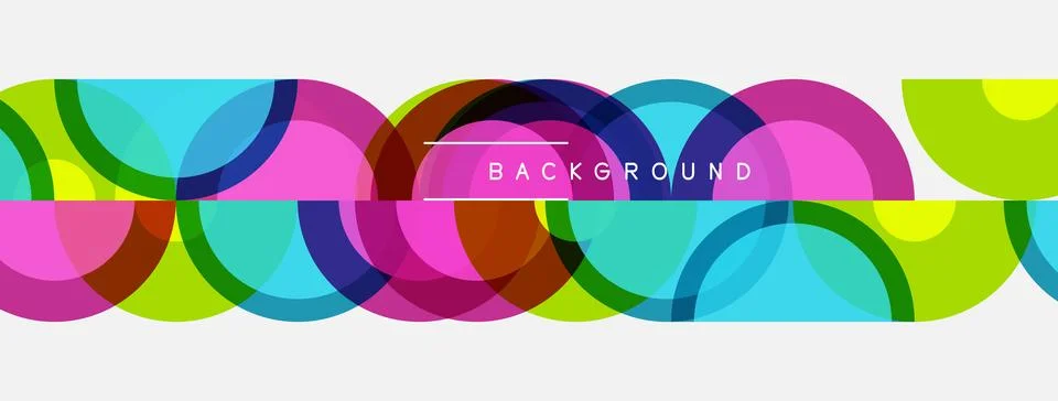 Colorful overlapping circles create abstract pattern. Bright hues blend, fo.. 스톡 일러스트