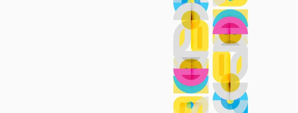 Colorful overlapping circles create abstract pattern. Minimalist design, brig Illustrazione stock