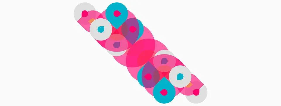 Colorful overlapping circles create abstract pattern. Pink, turquoise hues Illustrazione stock