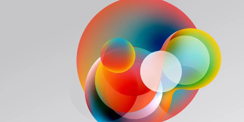 Colorful overlapping circles create abstract composition. Gradient hues blend Stock Illustration