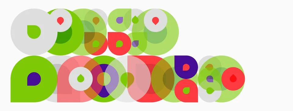Colorful overlapping circles create abstract pattern. Shapes vary sizes, hues Stock Illustration