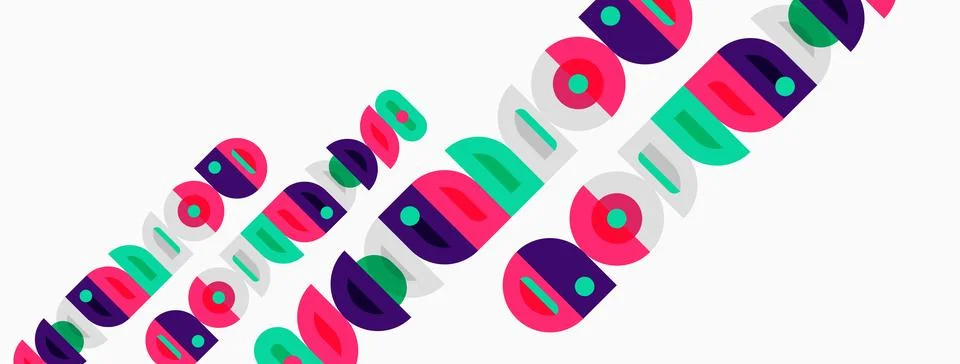 Colorful overlapping circles create diagonal pattern. Bright hues contrast Stock Illustration
