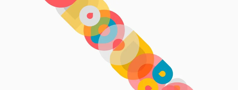 Colorful overlapping circles create diagonal pattern. Bright hues blend, fo.. Stockillustratie