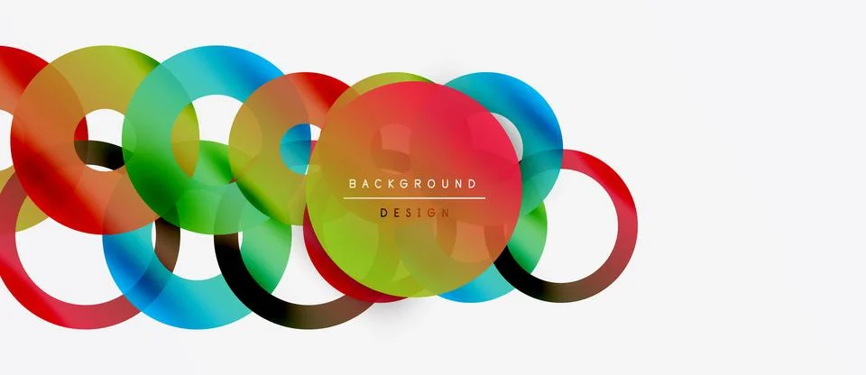 Colorful overlapping circles create dynamic abstract design. White space Illustrazione stock