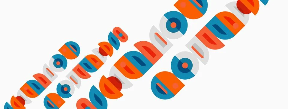 Colorful overlapping circles create dynamic pattern. Geometric shapes suggest Stock Illustration
