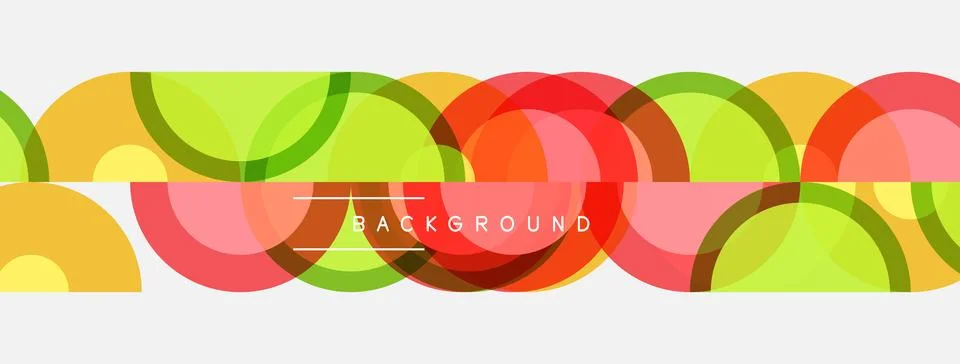 Colorful overlapping circles create seamless pattern. Bright hues blend, fo.. Illustrazione stock