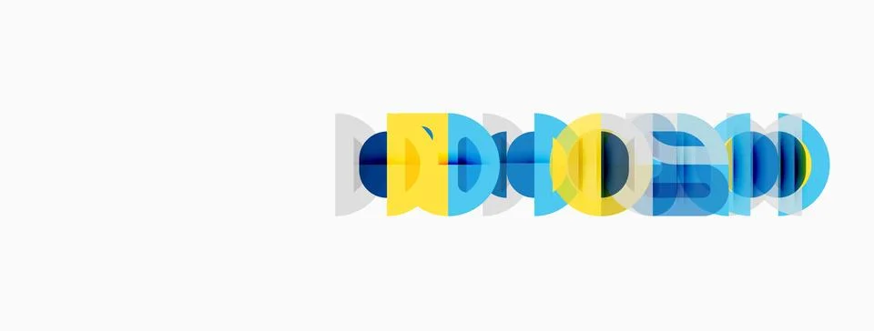 Colorful overlapping circles form text. Design features bright blue, yellow.. Stock Illustration
