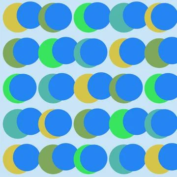 Colorful overlapping circles pattern with blue green and yellow segments Stock Illustration