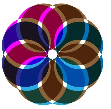 Colorful Overlapping Geometric Flower Pattern with Transparent Circles Mode.. Stock-Illustration