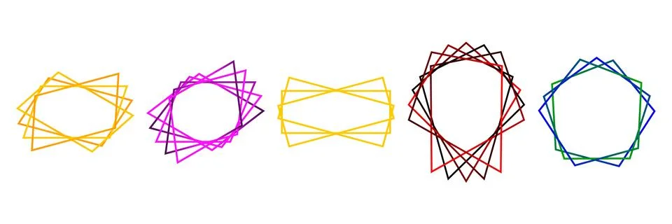 Colorful overlapping geometric line frames, vibrant multiangular shapes, ab.. Ilustração Stock