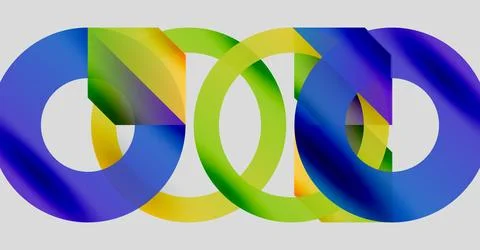 Colorful overlapping loops form abstract design. Bright hues blend, creating Ilustração Stock