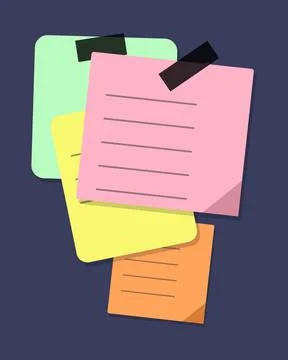 Colorful overlapping paper documents with clips Stock Illustration