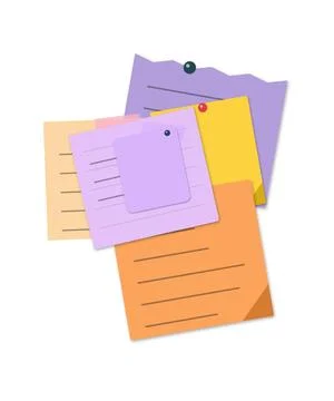 Colorful overlapping paper notes with pins Stock Illustration