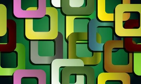 Colorful overlapping rounded square frames abstract pattern. fabric ornament. Ilustração Stock