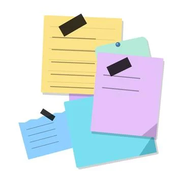 Colorful overlapping sticky notes with clips Stock Illustration