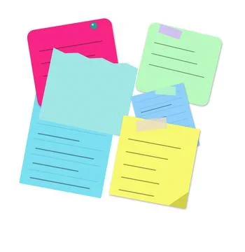 Colorful overlapping sticky notes with text Stock Illustration