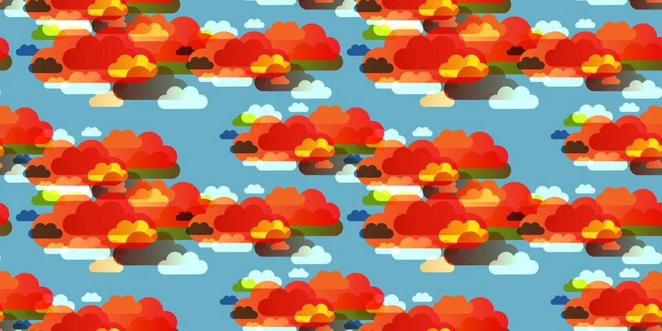 Colorful Overlaying Cloud Silhouettes Pattern, Design on Blue Background - .. Stock Illustration