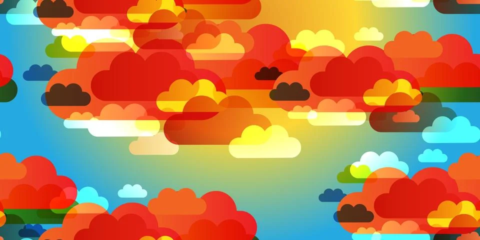 Colorful Overlaying Cloud Silhouettes Pattern, Clouds Covering a Big Orange.. Stock Illustration