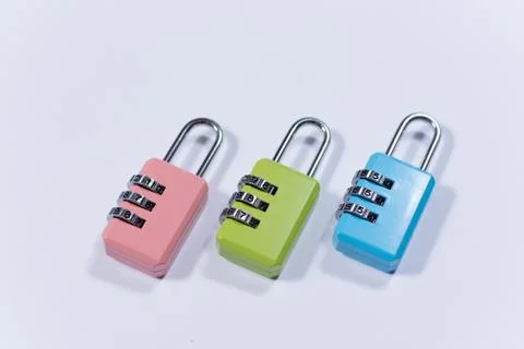 Colorful padlocks with numerical code for locking Stock Photos