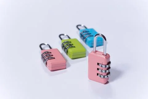 Colorful padlocks with numerical code for locking Stock Photos