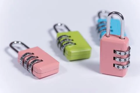 Colorful padlocks with numerical code for locking Stock Photos