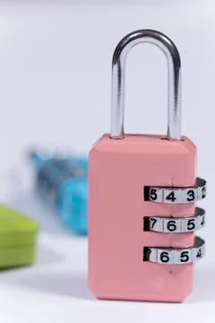 Colorful padlocks with numerical code for locking Stock Photos