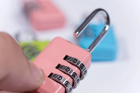 Colorful padlocks with numerical code for locking Stock Photos