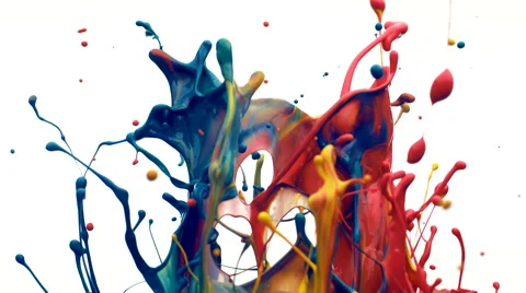 Colorful paint bouncing and making splash. Slow Motion. Stock Footage 55421522