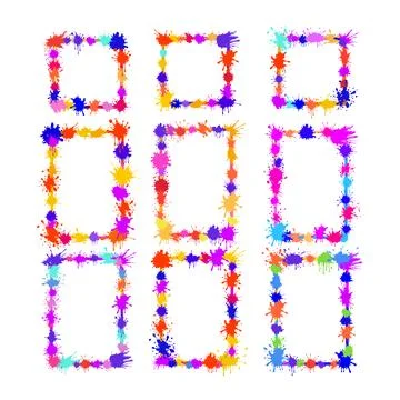 Colorful paint splash frames decorating borders 스톡 일러스트
