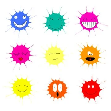 Colorful paint splashes with faces Stock Illustration
