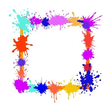 Colorful paint splashes forming square frame concept Stock Illustration