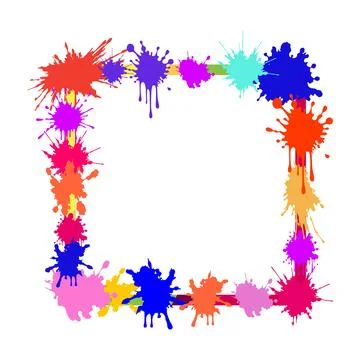 Colorful paint splashes framing an abstract square border Illustrazione stock
