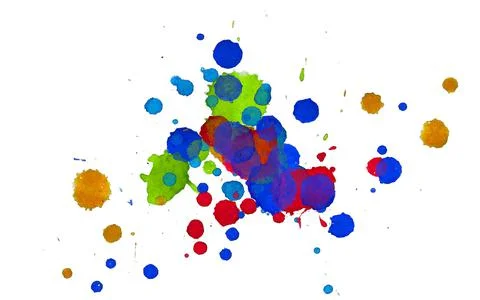 Colorful paint splashes on white background. Isolated element for poster use. Stock Illustration