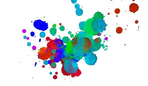 Colorful paint splashes on white background. Isolated element for poster use. Illustrazione stock