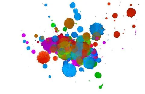 Colorful paint splashes on white background. Isolated element for poster use. Stock Illustration