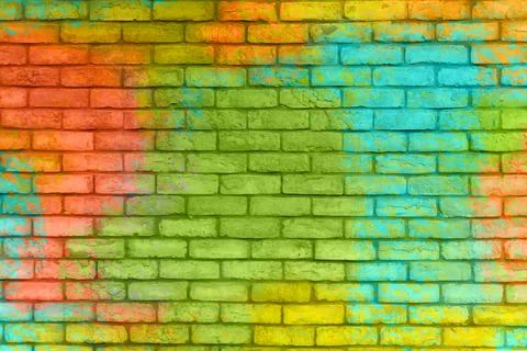Colorful painted brick wall texture background. Graffiti brick wall, colorf.. Illustrazione stock